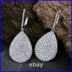 Engagement Wedding Pave Set Drop Dangle Earrings 4.26 Ct Diamond 14K White Gold