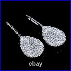 Engagement Wedding Pave Set Drop Dangle Earrings 4.26 Ct Diamond 14K White Gold
