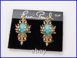 Erwin Pearl Brooch Pendant Necklace Earrings Fleur De Lis Jeweled Crown Set