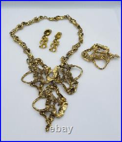 Erwin Pearl Vintage Gold Plated Brutalist Necklace Pin & Earrings Set