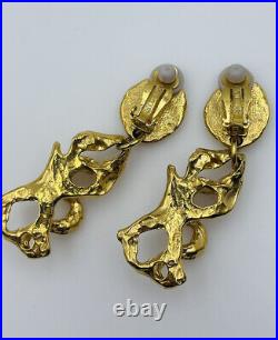 Erwin Pearl Vintage Gold Plated Brutalist Necklace Pin & Earrings Set