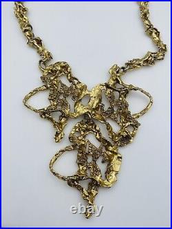 Erwin Pearl Vintage Gold Plated Brutalist Necklace Pin & Earrings Set
