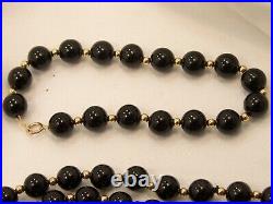 Estate 14K Gold Black Onyx Ball Bead Necklace and Bracelet Set 14kt