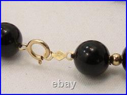 Estate 14K Gold Black Onyx Ball Bead Necklace and Bracelet Set 14kt