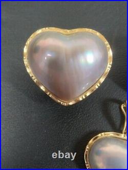 Estate 14K Gold Mabe Pearl Heart Earrings and Pendant Set