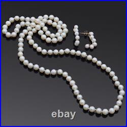 Estate 14K Yellow Gold Pearl Beaded Strand Necklace & Drop Earrings Set