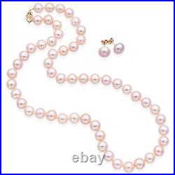 Estate 14K Yellow Gold Pearl Beaded Strand Necklace & Stud Earrings Set