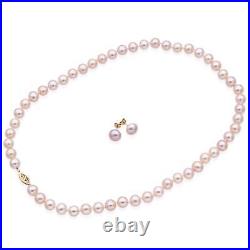 Estate 14K Yellow Gold Pearl Beaded Strand Necklace & Stud Earrings Set