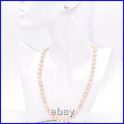 Estate 14K Yellow Gold Pearl Beaded Strand Necklace & Stud Earrings Set