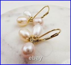 Estate 14K Yellow Gold Tri-Color Pearl Lever Back Earrings & Pendant SET, 5.2g