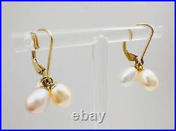 Estate 14K Yellow Gold Tri-Color Pearl Lever Back Earrings & Pendant SET, 5.2g