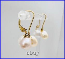 Estate 14K Yellow Gold Tri-Color Pearl Lever Back Earrings & Pendant SET, 5.2g