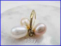 Estate 14K Yellow Gold Tri-Color Pearl Lever Back Earrings & Pendant SET, 5.2g