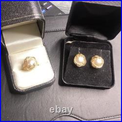 Estate 14k Gold 15mm Mabe Pearl Ring and matching 14k earrings, (gorgeous Set)