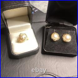 Estate 14k Gold 15mm Mabe Pearl Ring and matching 14k earrings, (gorgeous Set)