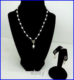 Estate 14k Gold Freshwater Pearl 15 Necklace & Earring Set