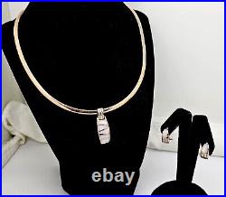 Estate 14k Rose Gold Mop & Diamonds Earrings, Pendant, Reversible Wg Necklace Set