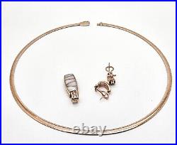 Estate 14k Rose Gold Mop & Diamonds Earrings, Pendant, Reversible Wg Necklace Set