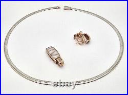 Estate 14k Rose Gold Mop & Diamonds Earrings, Pendant, Reversible Wg Necklace Set