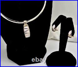 Estate 14k Rose Gold Mop & Diamonds Earrings, Pendant, Reversible Wg Necklace Set