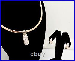 Estate 14k Rose Gold Mop & Diamonds Earrings, Pendant, Reversible Wg Necklace Set