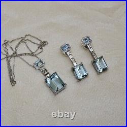 Estate 14k White Gold 30 Carat Aquamarine & Diamond Drop Necklace/earring Set