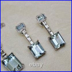 Estate 14k White Gold 30 Carat Aquamarine & Diamond Drop Necklace/earring Set