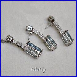 Estate 14k White Gold 30 Carat Aquamarine & Diamond Drop Necklace/earring Set