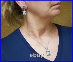 Estate 14k White Gold 30 Carat Aquamarine & Diamond Drop Necklace/earring Set