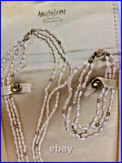 Estate 14k Yellow Gold Ball Bead Freshwater rice Pearl Necklace & Bracelet Set