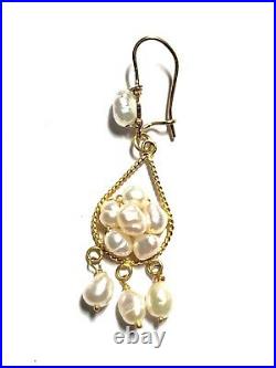 Estate 14k yellow gold Set of earrings and pearl pendant and chain of 18 #166