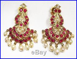 Estate 22K Solid Gold India Pearl Necklace Earrings Set C1890