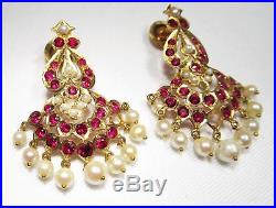 Estate 22K Solid Gold India Pearl Necklace Earrings Set C1890