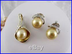 Estate Cultured South Sea Pearl Necklace, Gold & Diamond Enhancer & Earring Set