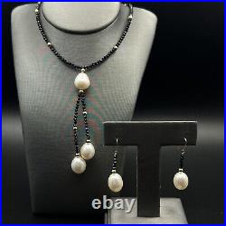 Estate Faceted Onyx and Pearl Necklace and Earring Set 14K Gold STUNNING Estate Faceted Onyx and Pearl Necklace and Earring Set 14K Gold STUNNING