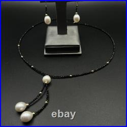 Estate Faceted Onyx and Pearl Necklace and Earring Set 14K Gold STUNNING Estate Faceted Onyx and Pearl Necklace and Earring Set 14K Gold STUNNING