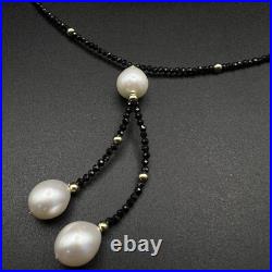 Estate Faceted Onyx and Pearl Necklace and Earring Set 14K Gold STUNNING Estate Faceted Onyx and Pearl Necklace and Earring Set 14K Gold STUNNING
