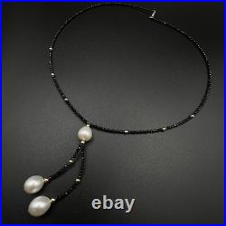 Estate Faceted Onyx and Pearl Necklace and Earring Set 14K Gold STUNNING Estate Faceted Onyx and Pearl Necklace and Earring Set 14K Gold STUNNING