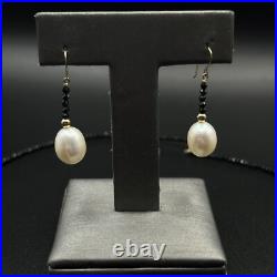 Estate Faceted Onyx and Pearl Necklace and Earring Set 14K Gold STUNNING Estate Faceted Onyx and Pearl Necklace and Earring Set 14K Gold STUNNING