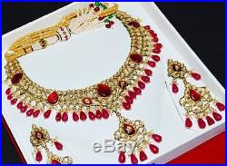 Estate Huge Carved Ruby Pearl Diamond Enamel 22k 18k Gold Necklace Earring Set