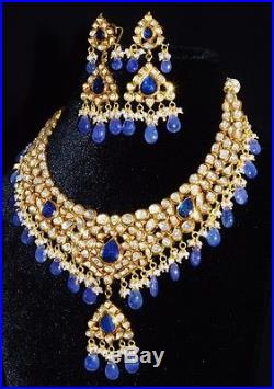 Estate Moghul Tanzanite Pearl Diamond Enamel 22k 18k Gold Necklace Earring Set