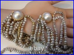 Estate Multi Strand FW Pearl Necklace & Bracelet Set 14 K Mabe Pearl Clasp DMGD