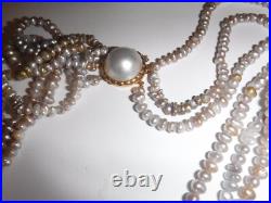 Estate Multi Strand FW Pearl Necklace & Bracelet Set 14 K Mabe Pearl Clasp DMGD