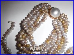 Estate Multi Strand FW Pearl Necklace & Bracelet Set 14 K Mabe Pearl Clasp DMGD