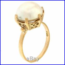 Estate Pearl Ring in 6 Prong Setting 14kt Yellow Gold