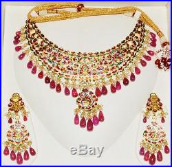 Estate Ruby Pearl Diamond Enamel 22k 18k Gold Reversible Necklace Earring Set