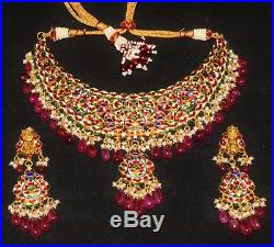 Estate Ruby Pearl Diamond Enamel 22k 18k Gold Reversible Necklace Earring Set