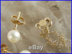 Estate Vintage 14K Yellow Gold Pearl Diamond Pendant 18 Necklace Earring Set