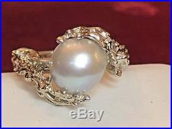 Estate Vintage 14k Gold Pearl Ring South Sea Baroque Free Form Coral Setting
