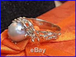 Estate Vintage 14k Gold Pearl Ring South Sea Baroque Free Form Coral Setting